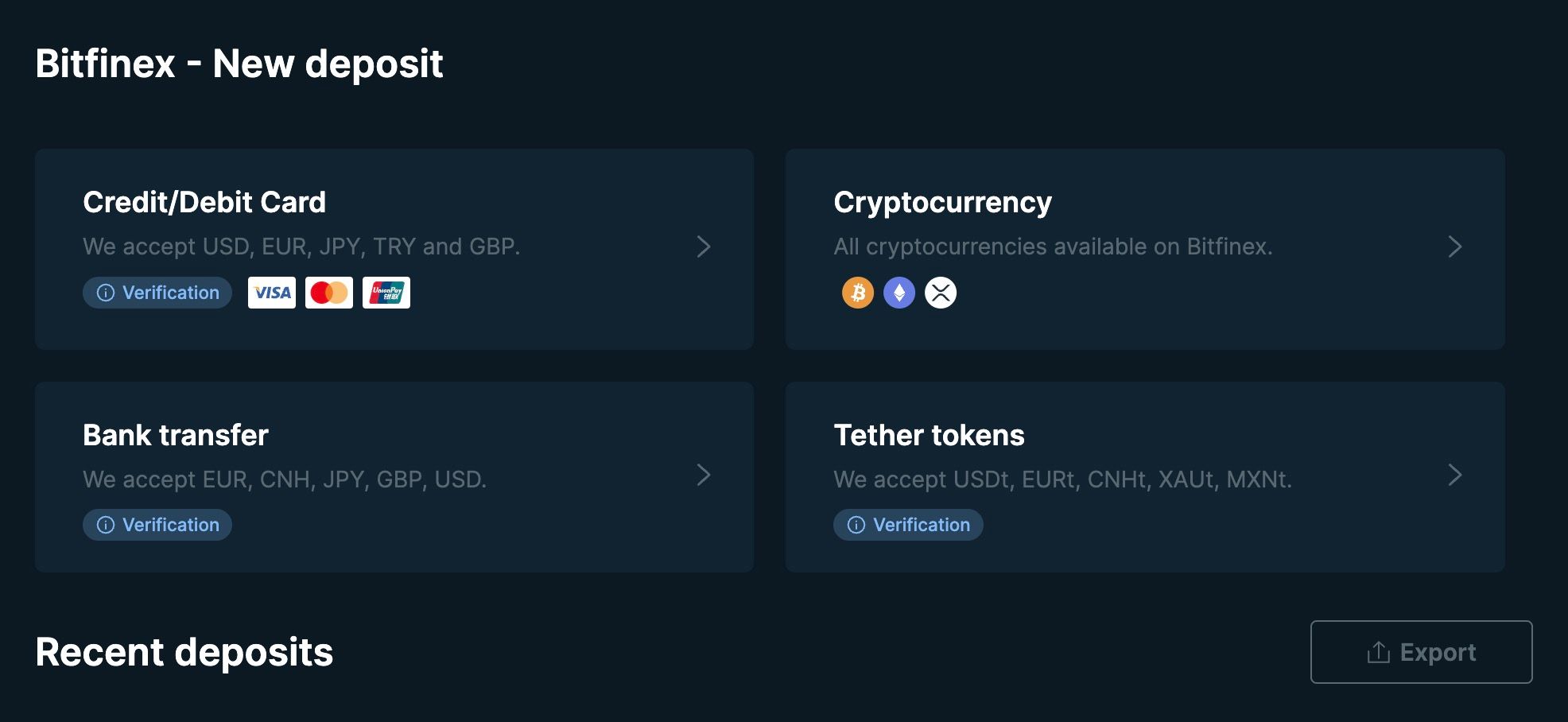 Bifinex Deposit Methods