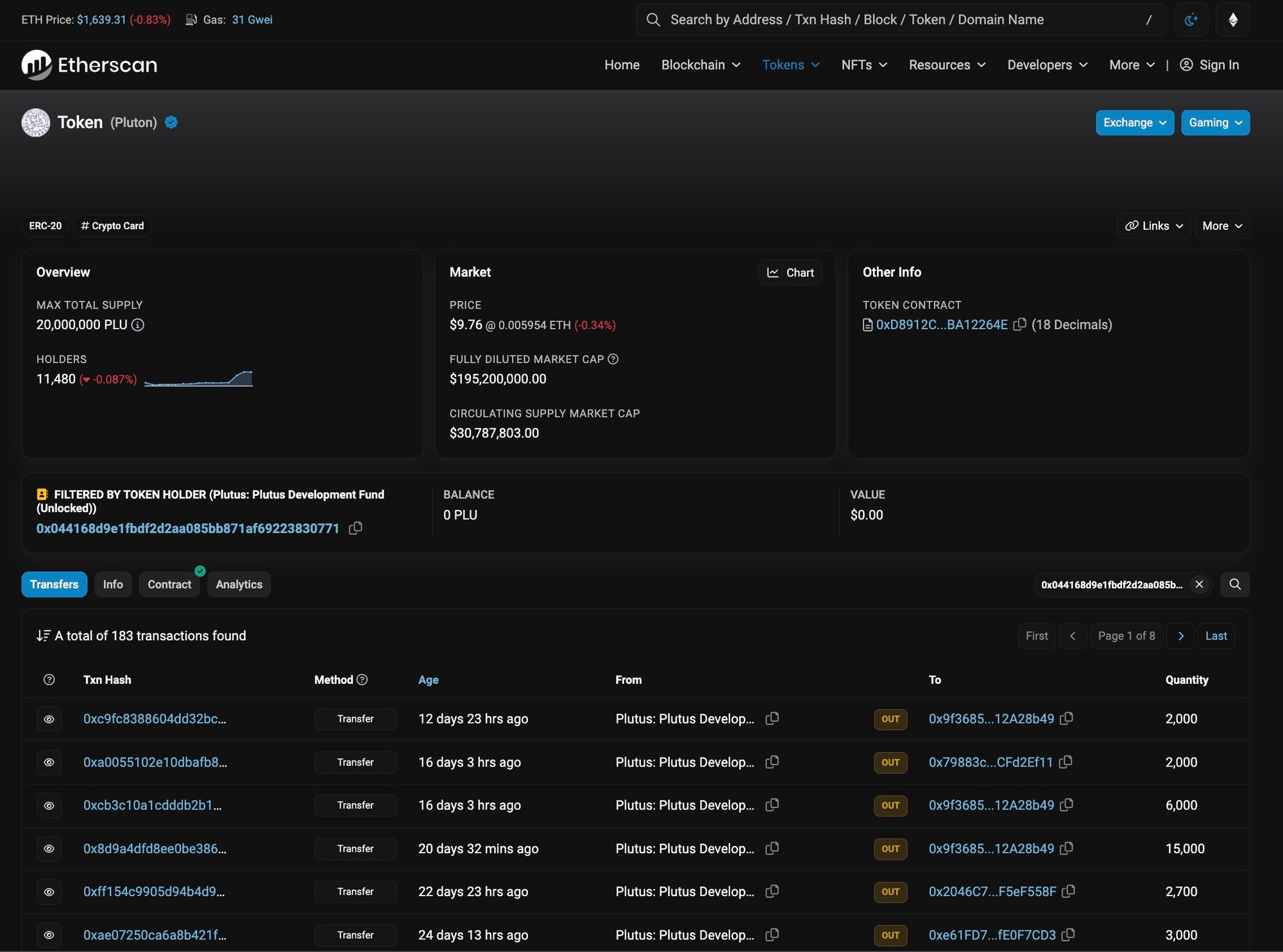 Pluton Etherscan