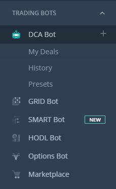 3Commas Trading Bots Menu