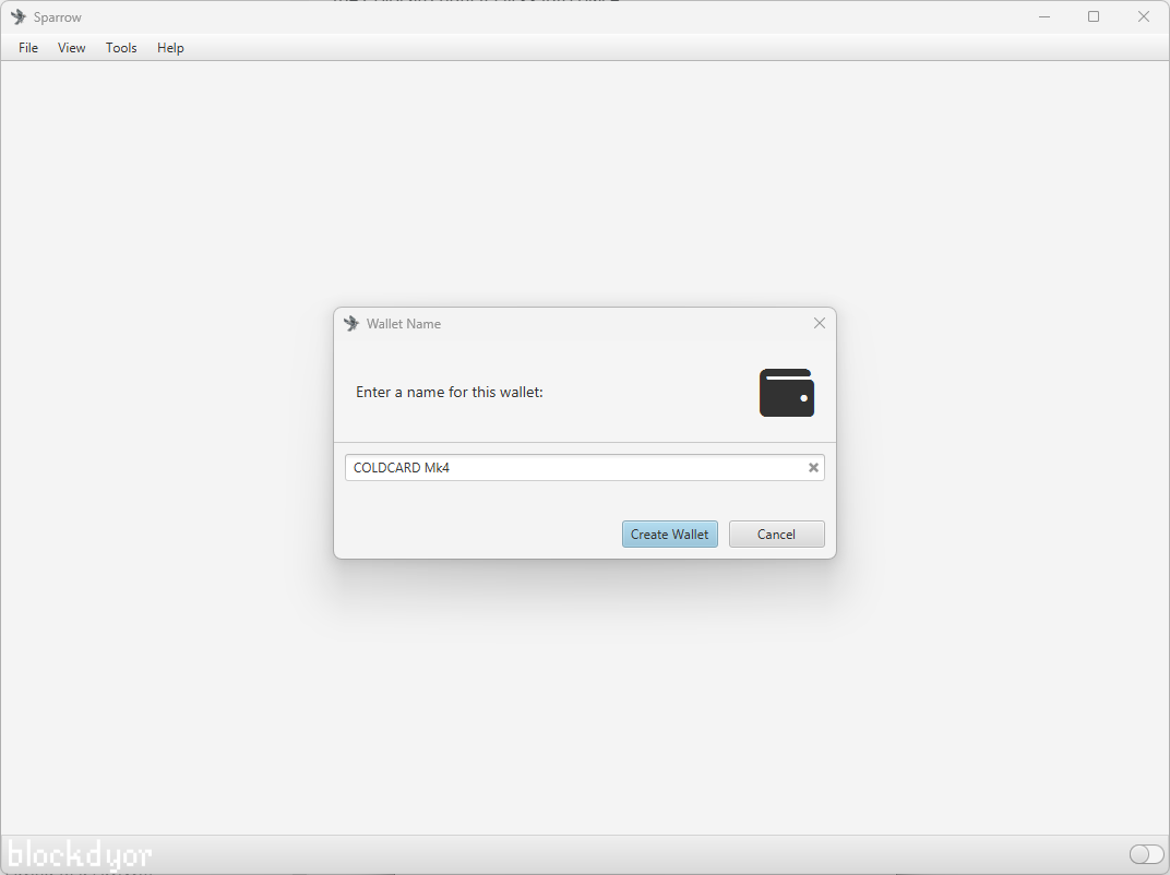 COLDCARD MK4 Sparrow Wallet Name