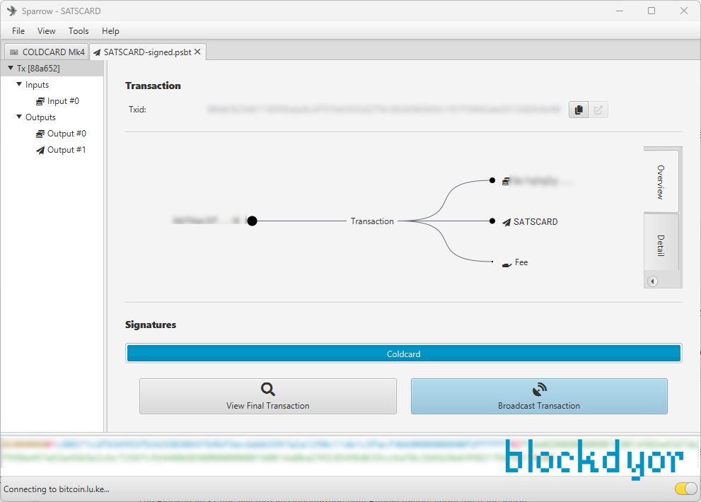 COLDCARD Mk4 Sending Bitcoin Airgapped Sparrow Wallet Step 12