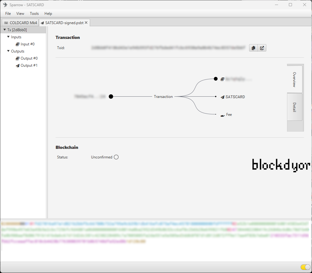 COLDCARD Mk4 Sending Bitcoin Airgapped Sparrow Wallet Step 13