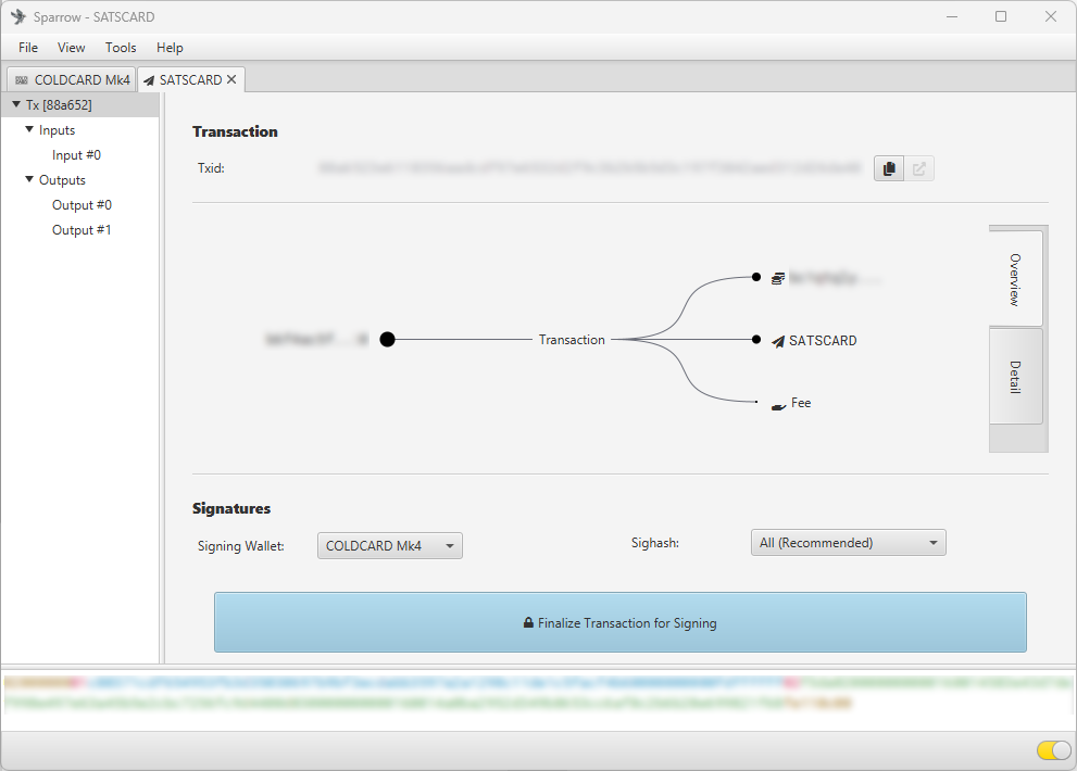 COLDCARD Mk4 Sending Bitcoin Airgapped Sparrow Wallet Step 2