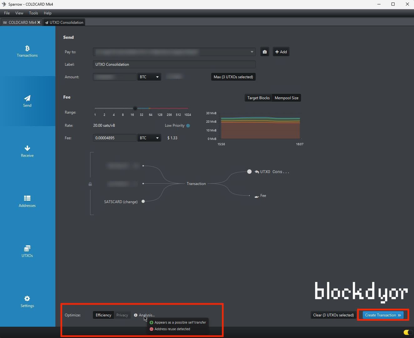 UTXO Consolidation with Sparrow Wallet Step 3