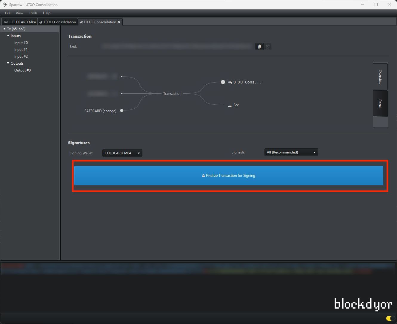 UTXO Consolidation with Sparrow Wallet Step 4