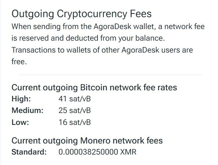 AgoraDesk Outgoing Bitcoin Fees