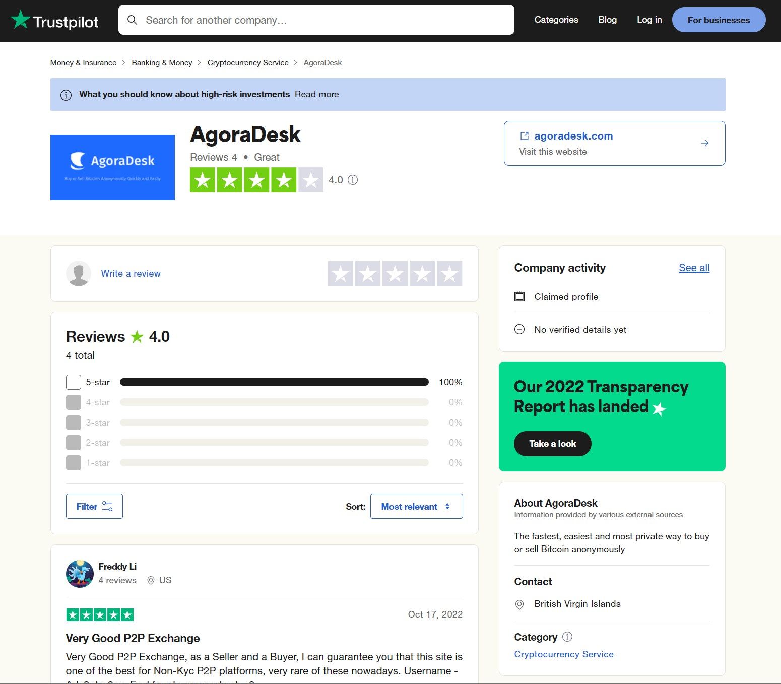 AgoraDesk Trustpilot