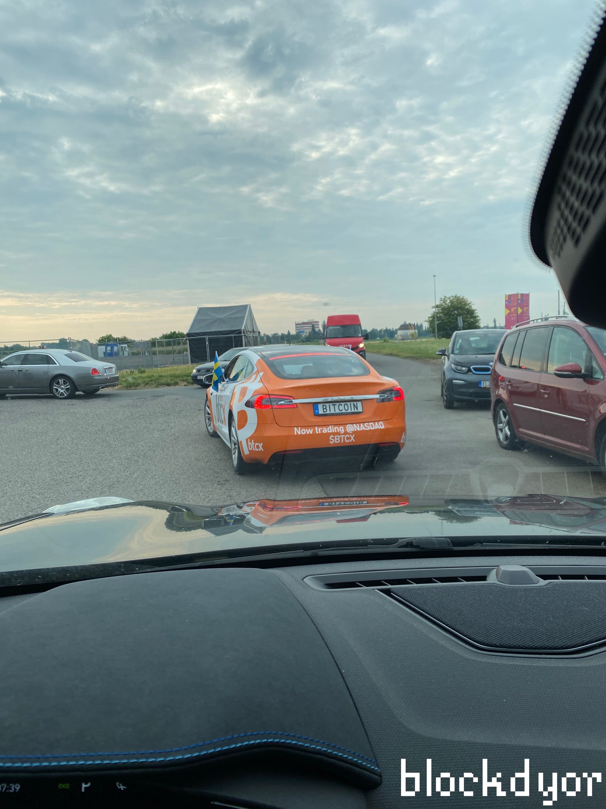 BTC Prague Arrival: just follow the orange Tesla!