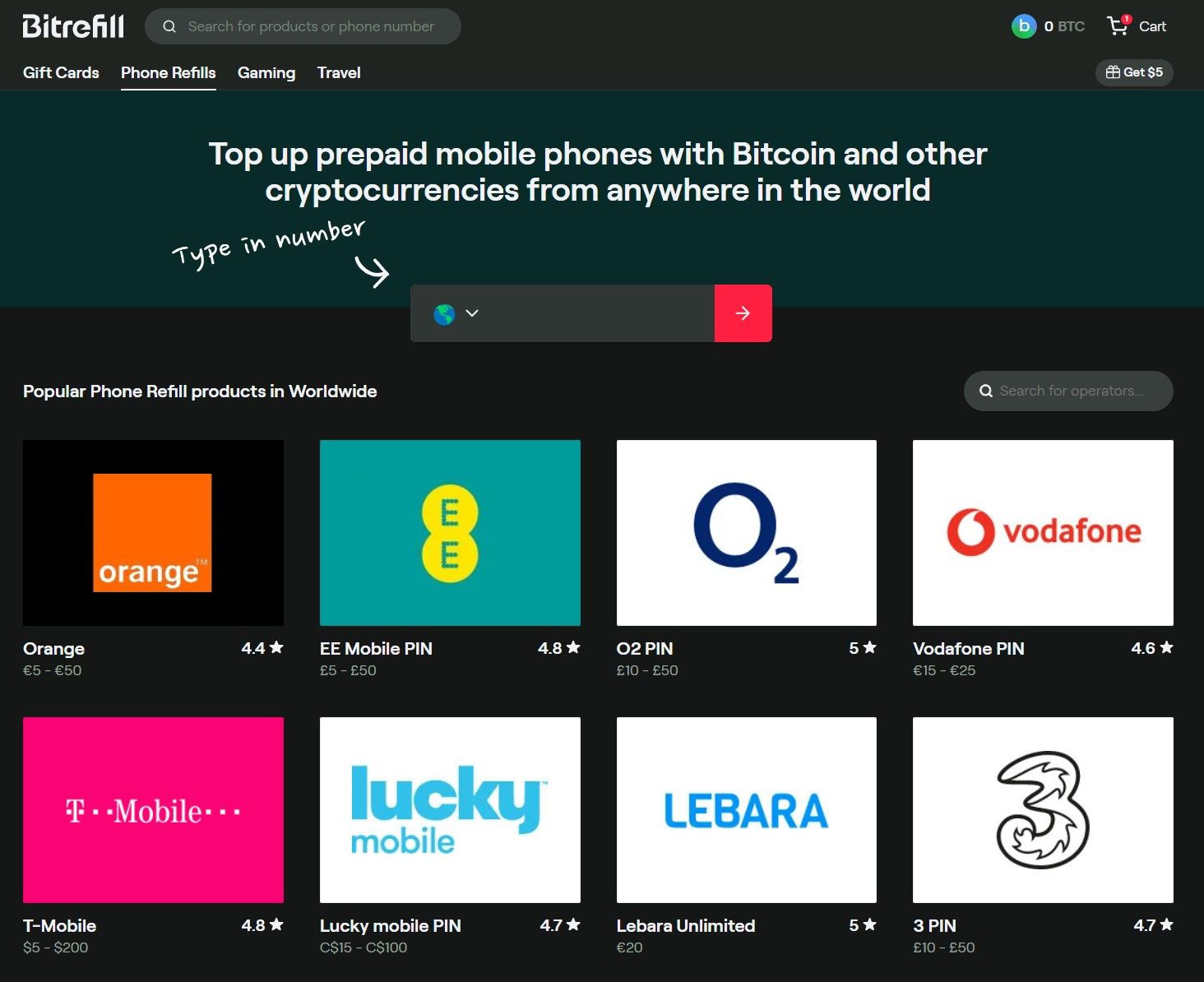 Bitrefill Phone Refills