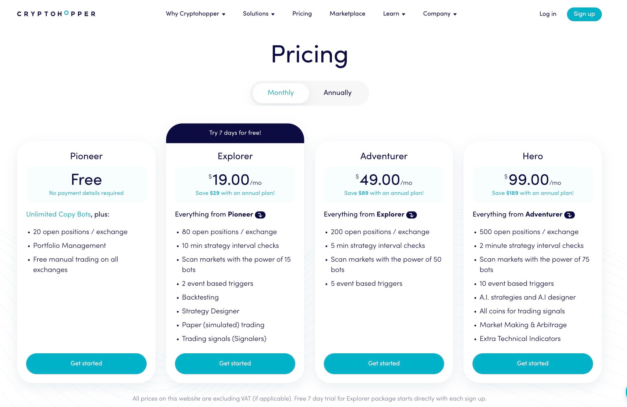 CryptoHopper Pricing Plans