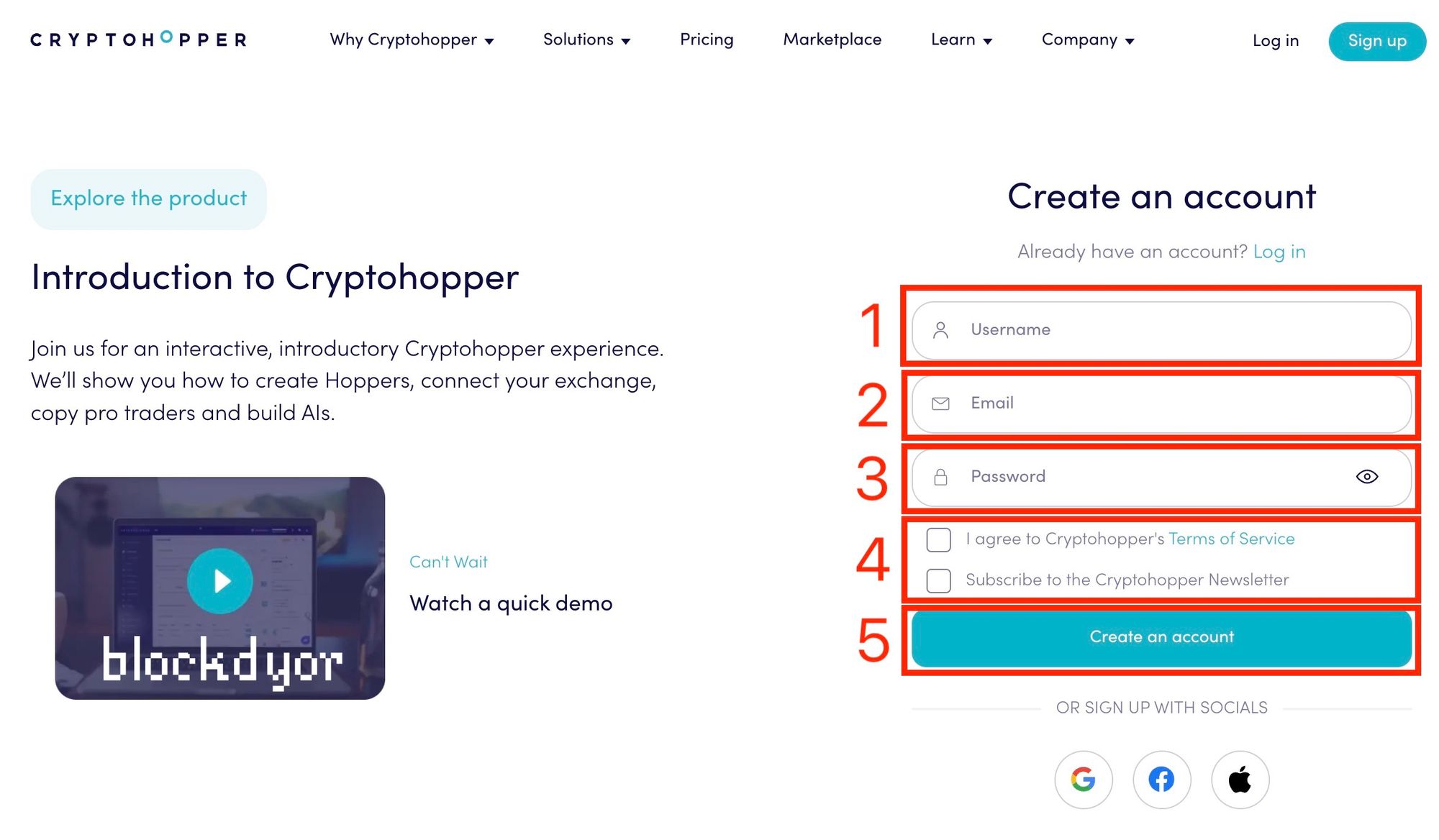 CryptoHopper Sign Up Step 2