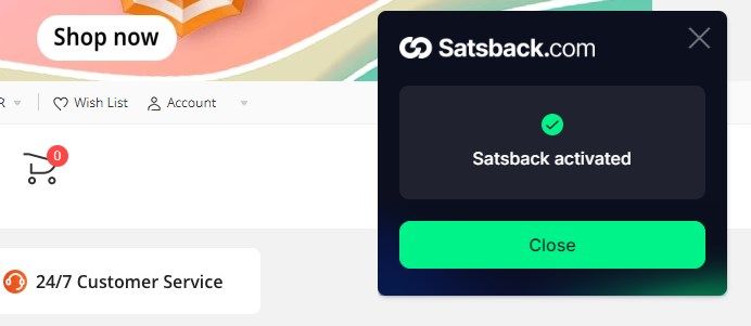 Satsback Browser Extension Popup 2