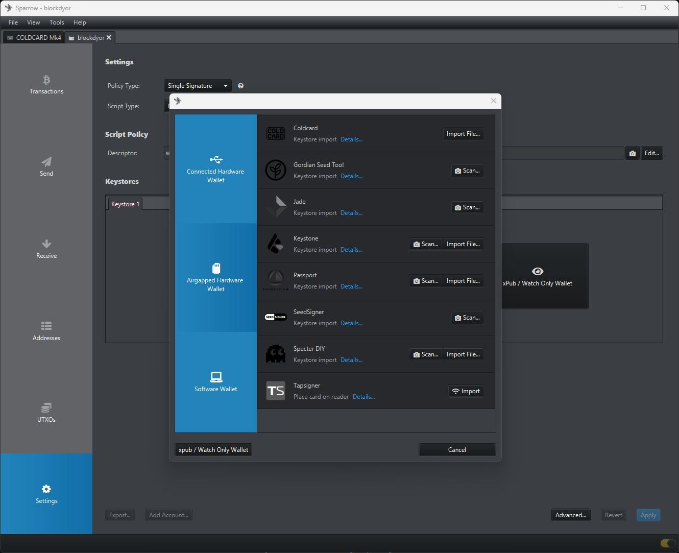 Sparrow Wallet: Compatible Hardware Wallets
