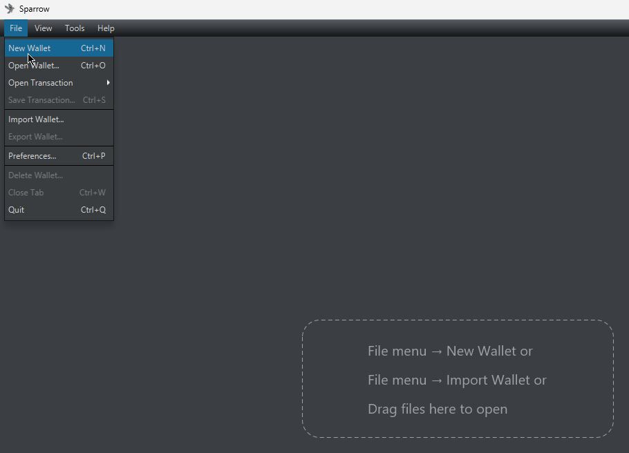 Sparrow Wallet Create New Wallet Step 1