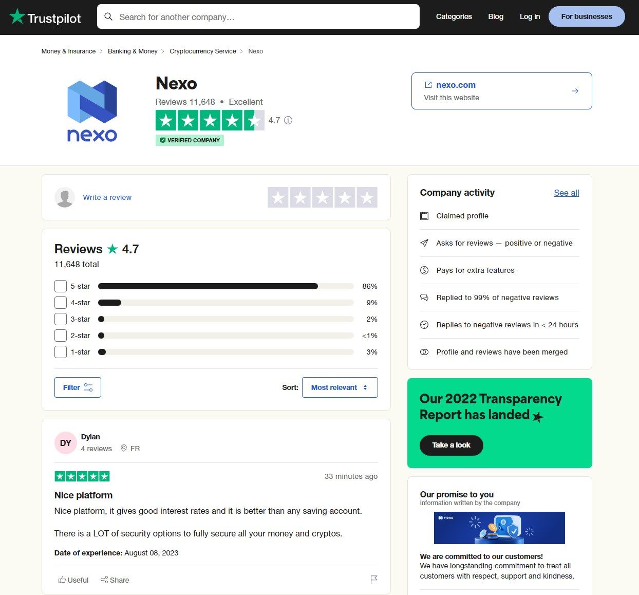 Nexo Trustpilot