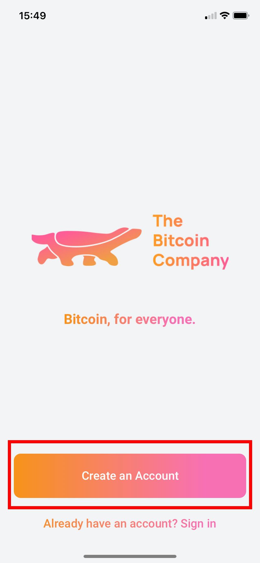 The Bitcoin Company Sign Up Step 1