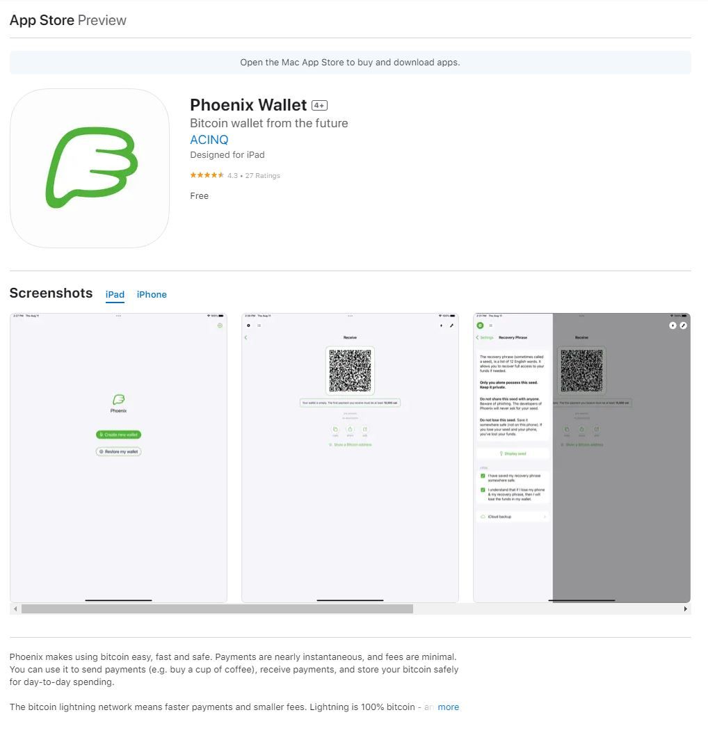 Phoenix Wallet Apple App Store