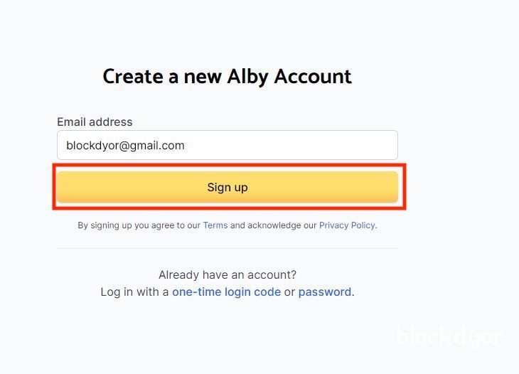 Alby Create New Account Step 2