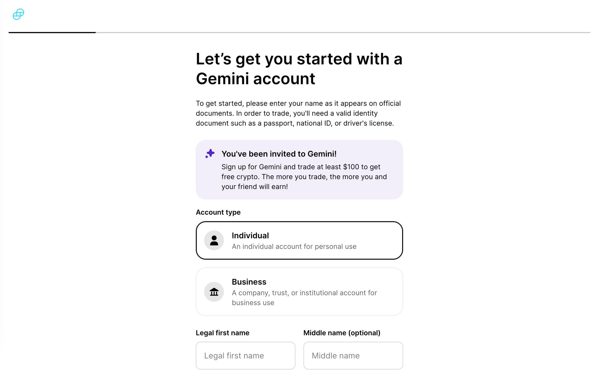 How To Sign Up For Gemini Step 1