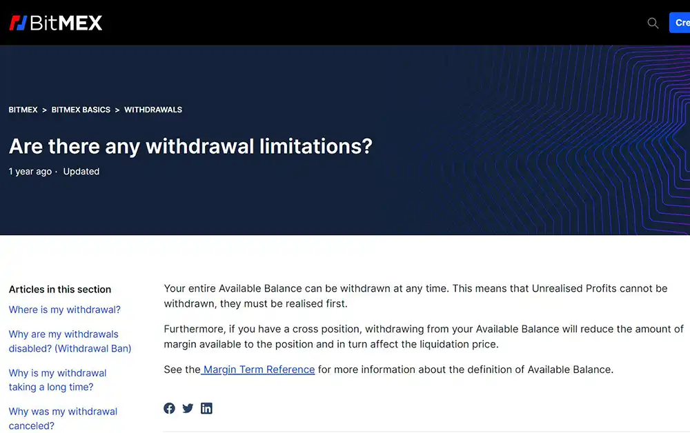 BitMEX Withdrawal Limits