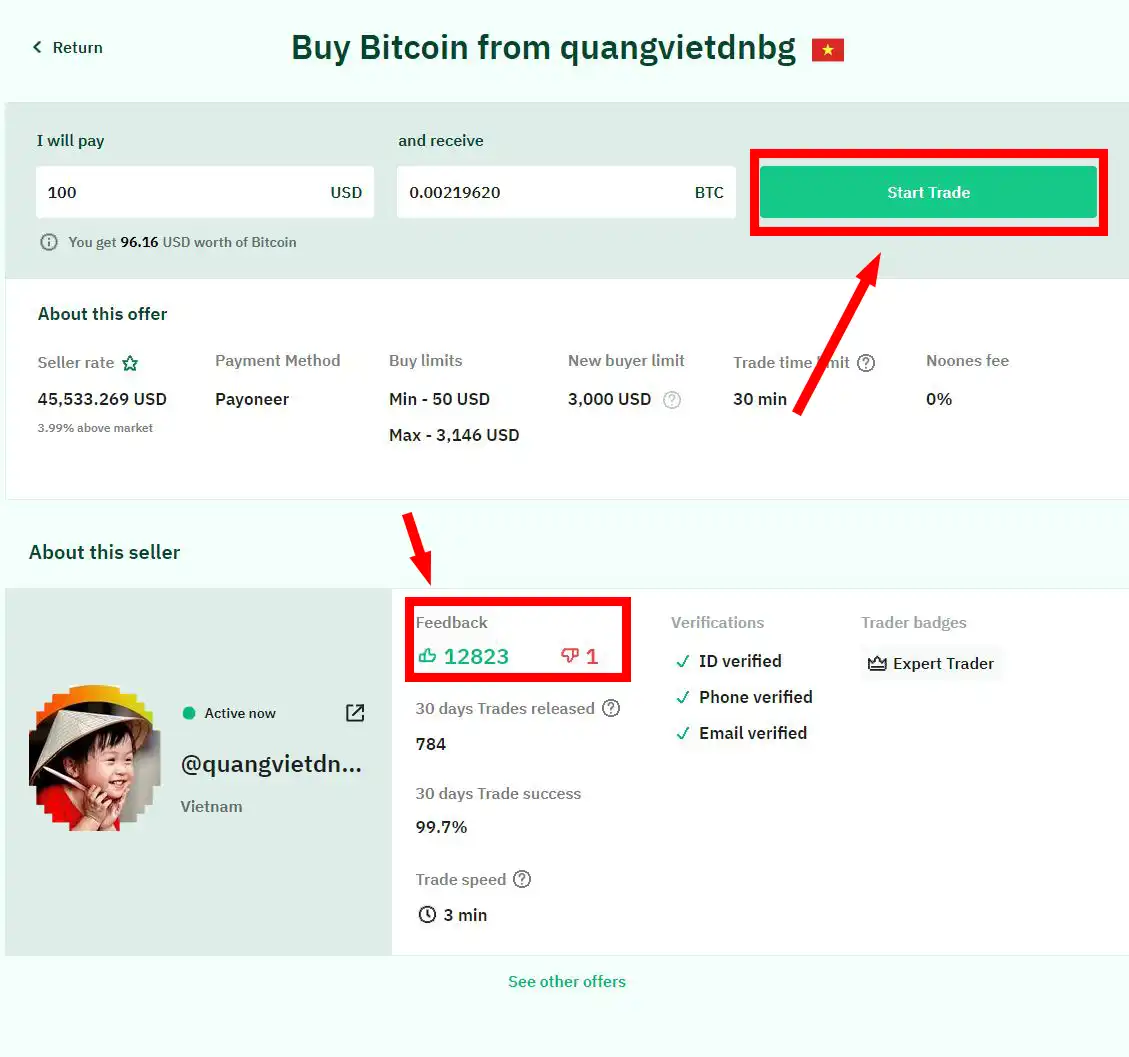 How To Buy Bitcoin P2P On The Noones App Step 4