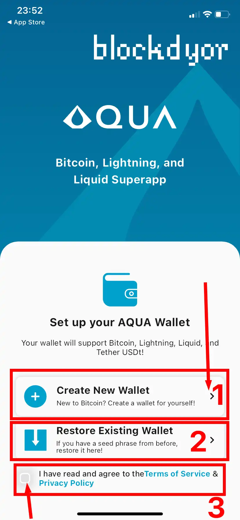 How To Set Up AQUA Wallet Step 1