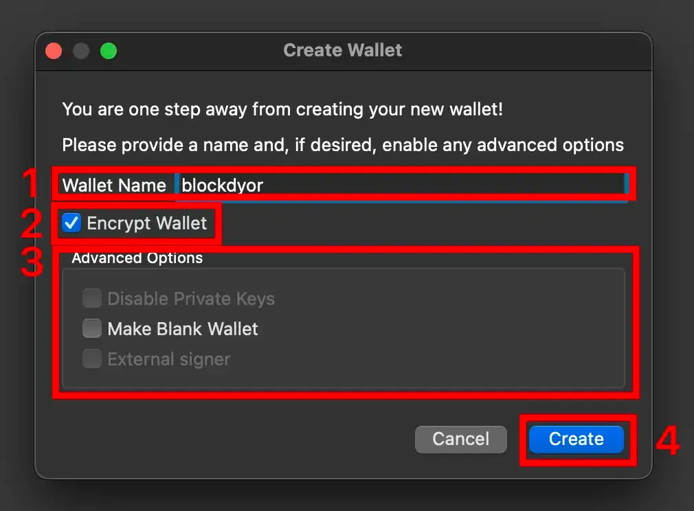 Create A New Wallet In Bitcoin Core Step 2