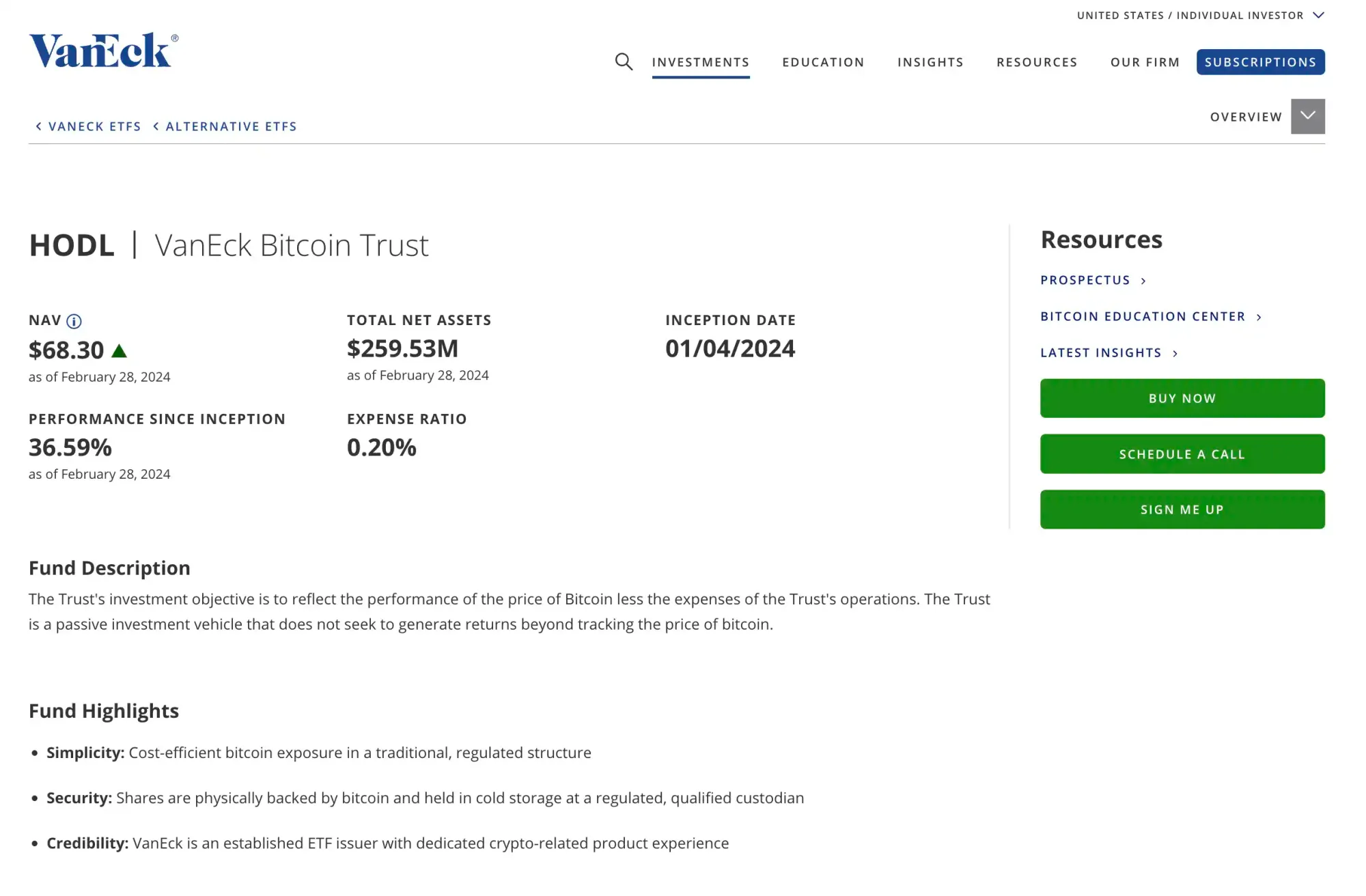 VanEck Bitcoin Trust (HODL)