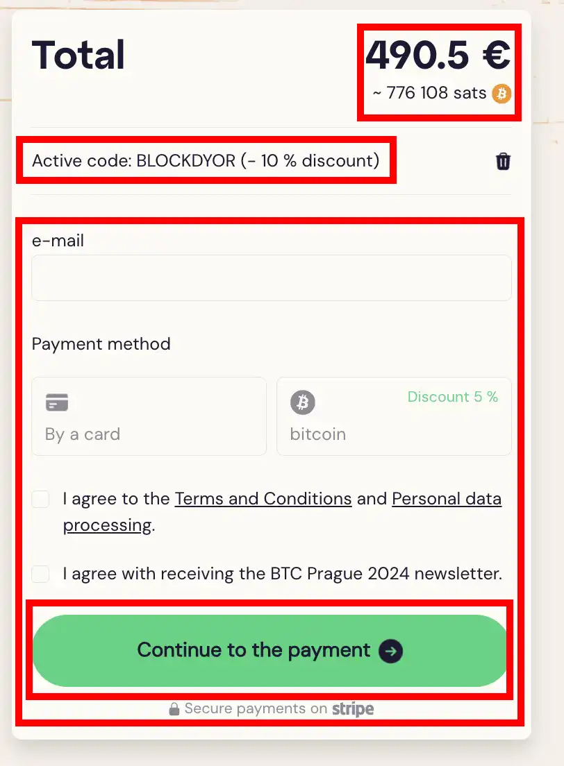 How To Get 10% Off on Your BTC Prague Ticket Purchase Step 4