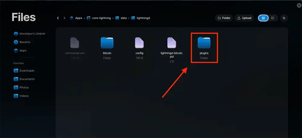 Core Lightning Node CLN Plugin Folder UmbrelOS