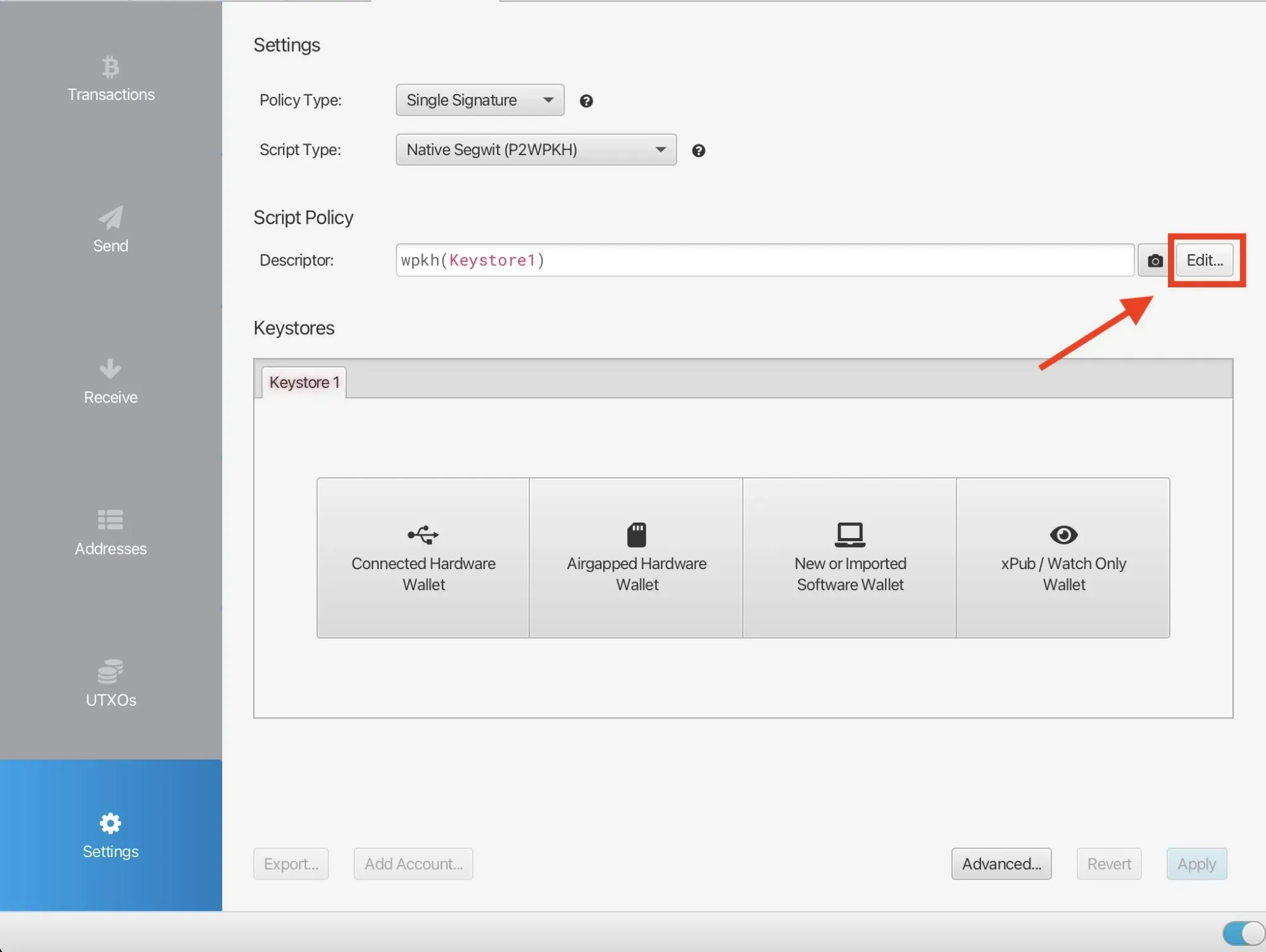 Importing the XPUB Descriptor into Sparrow Wallet Step 2