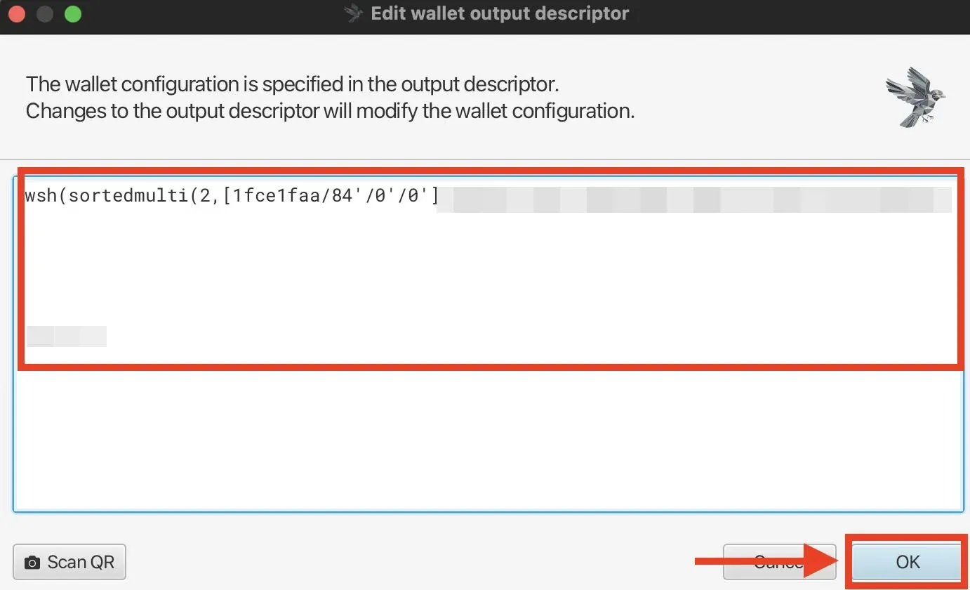 Importing the XPUB Descriptor into Sparrow Wallet Step 3