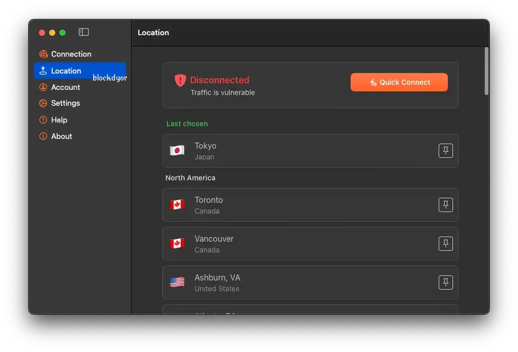 Obscura VPN Location