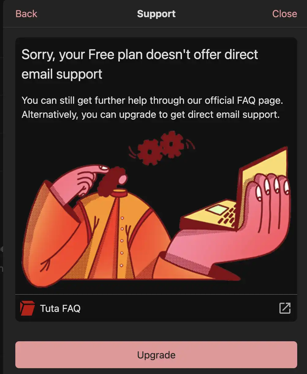 Tuta No Support For Free Account