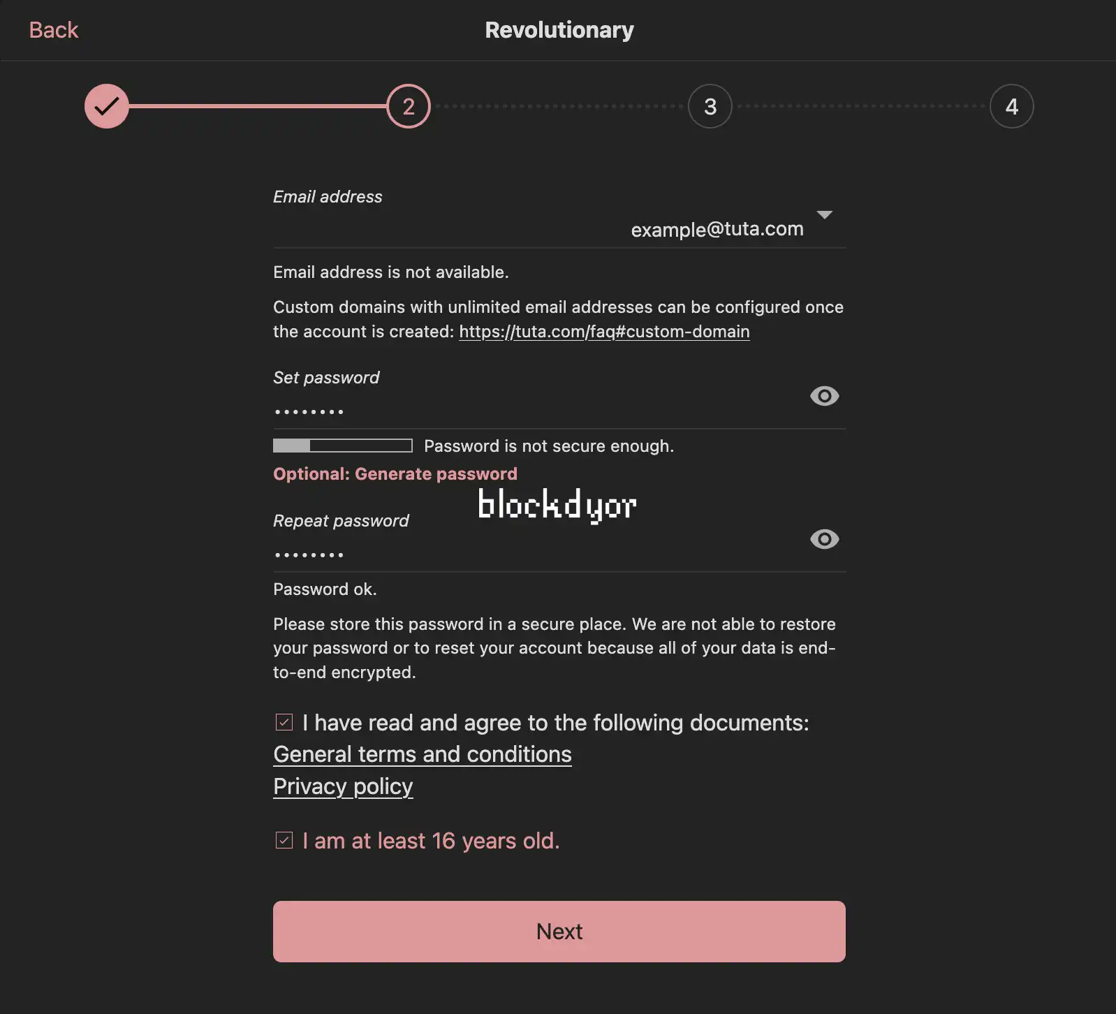 Tuta Sign Up Step 2