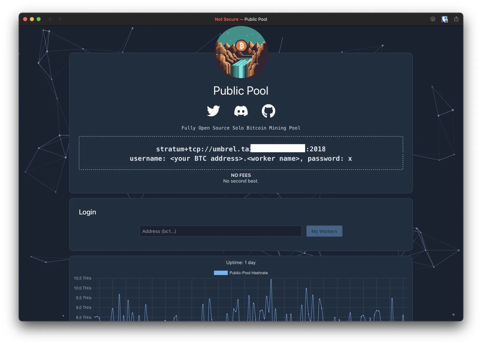 Public Pool (Self Hosted) Main View