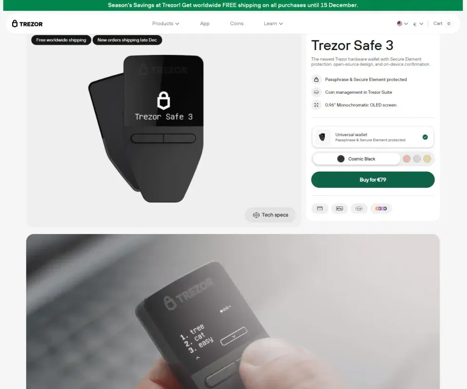 Trezor Safe 3 (review): Hardware wallet met hoge beveiliging Trezor Safe 3 (review): Hardware wallet met hoge beveiliging